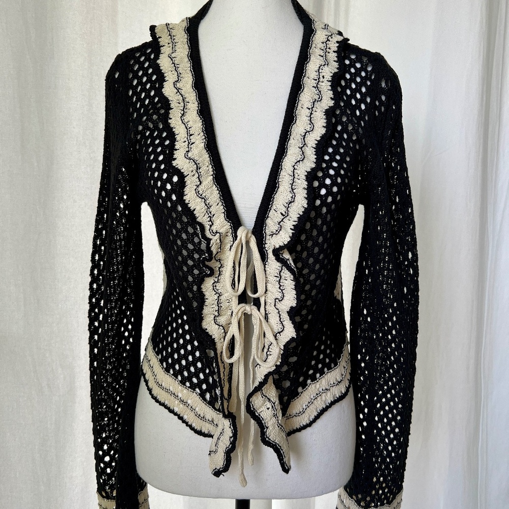 Coco Crochet Cardigan by Lumiere - Black & Cream - Size M - NEW